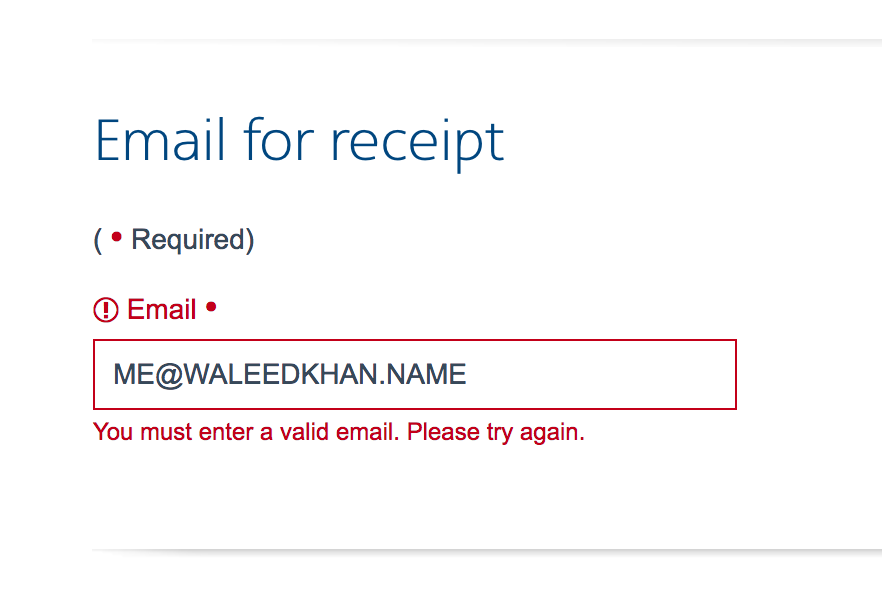 American Airlines refusing my perfectly good .name email address when tryin...