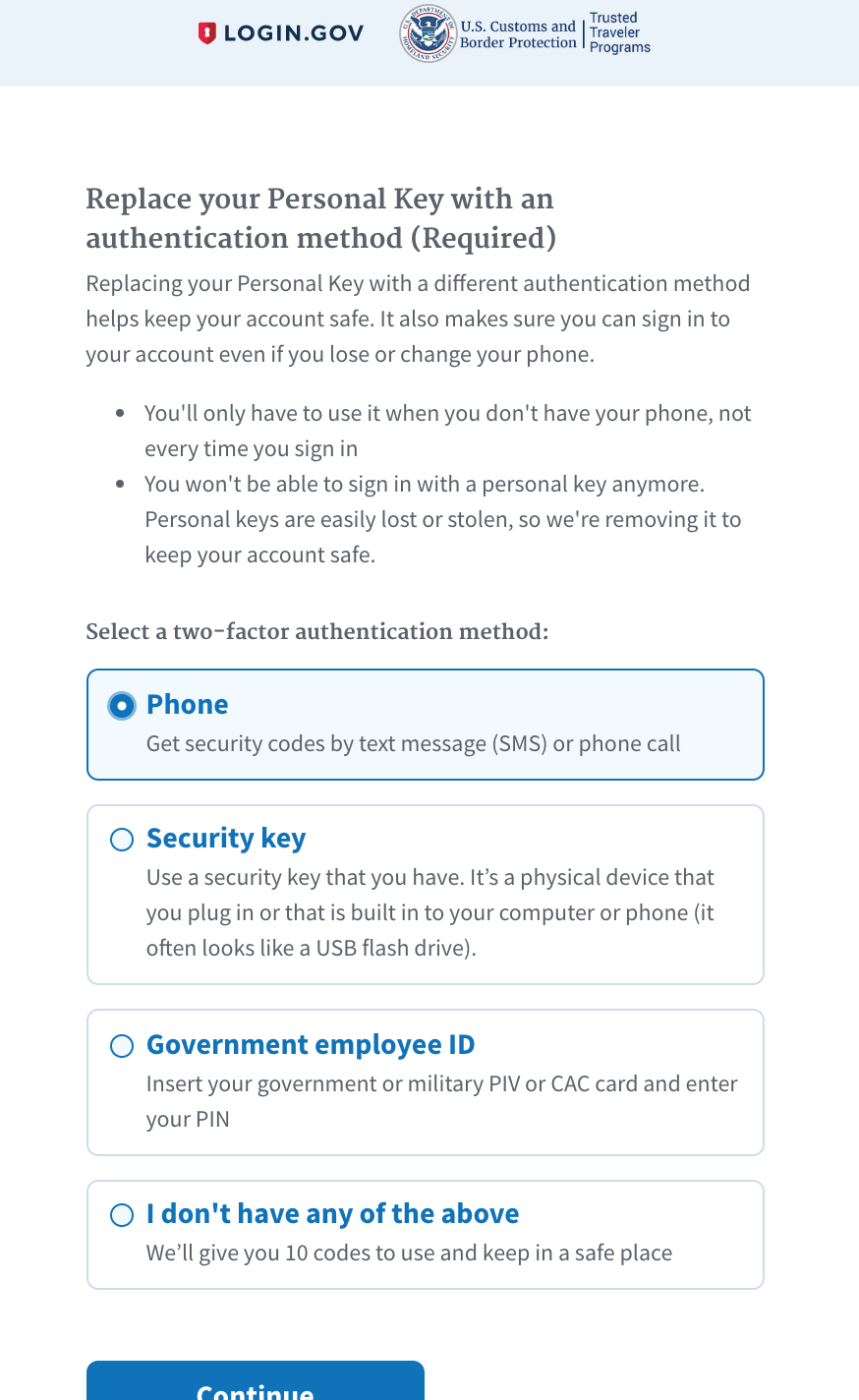 Sign-in options, Authentication